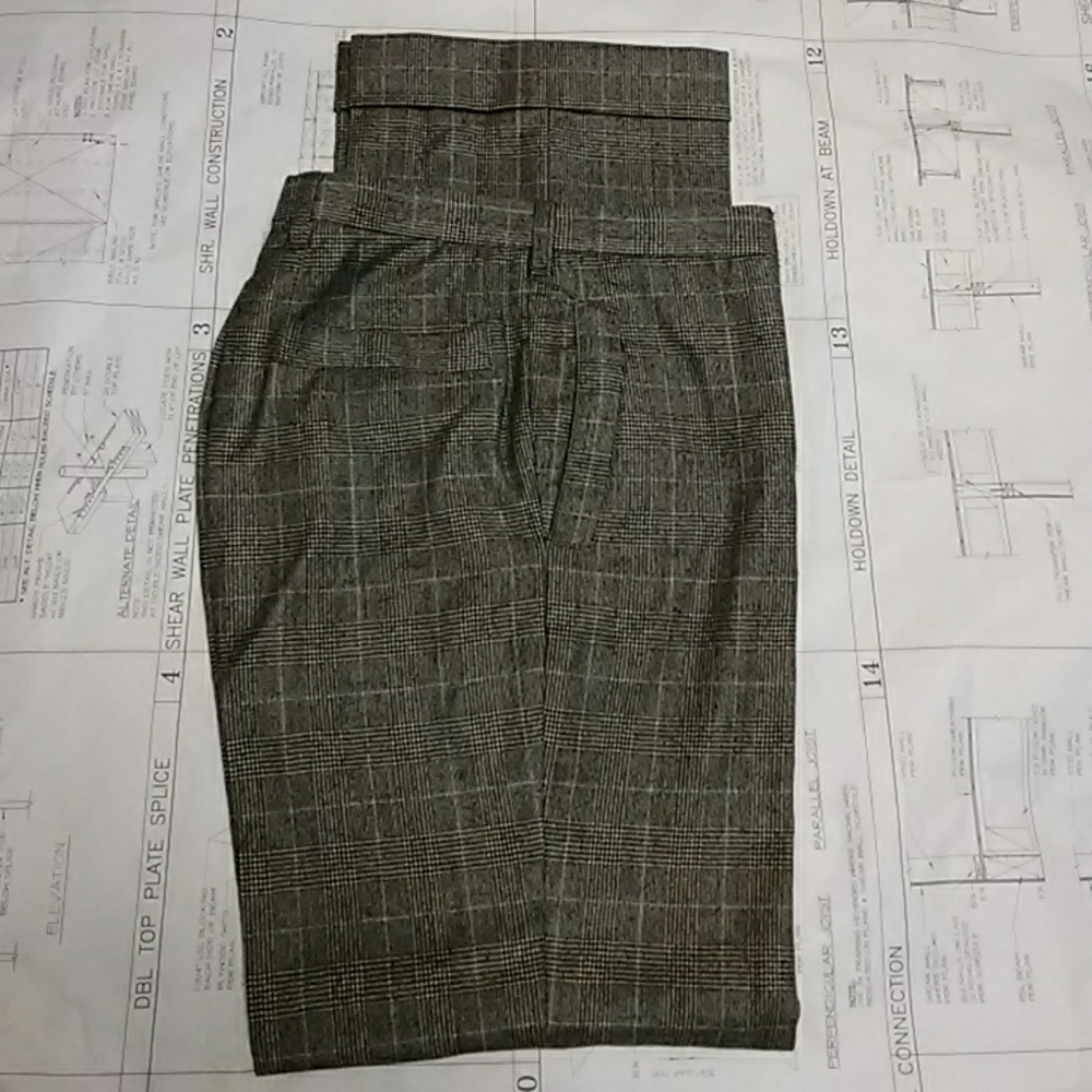 Malo Made in Italy Black White Turquoise Glen Plaid Wool Cuffed Pants Size 44